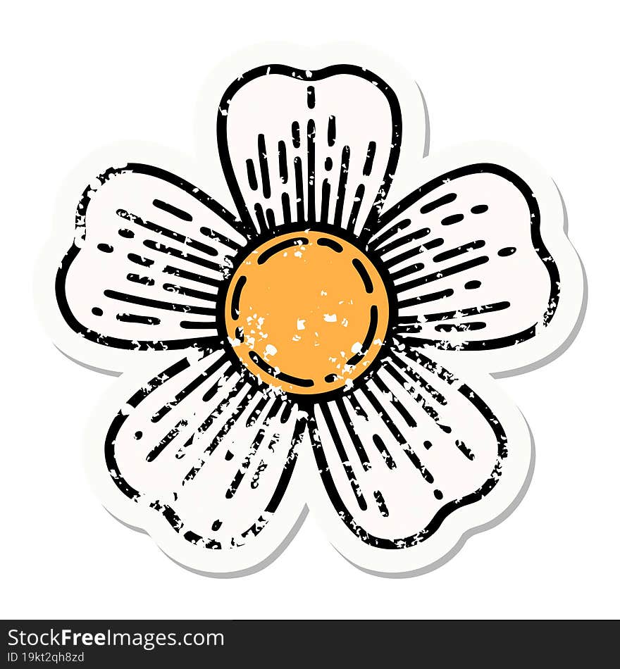 Traditional Distressed Sticker Tattoo Of A Flower