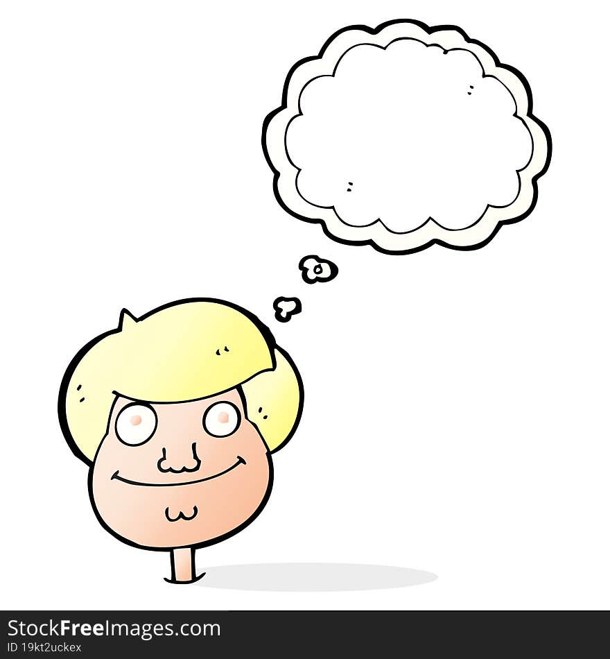 cartoon happy boy\'s face with thought bubble