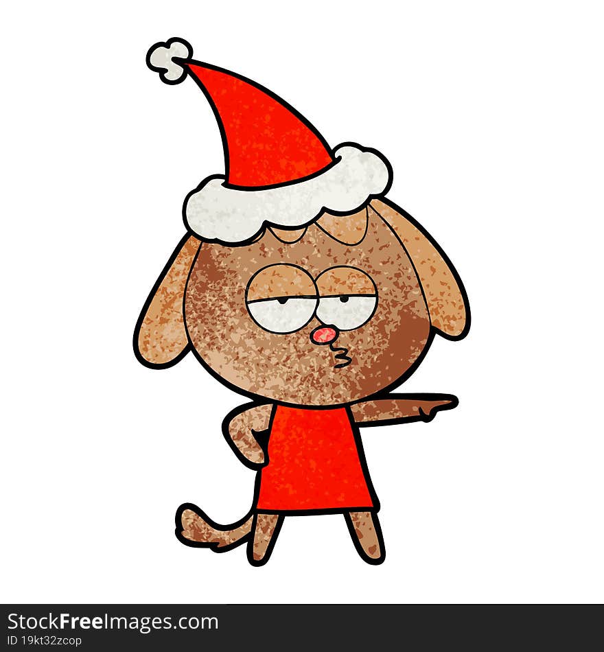 textured cartoon of a bored dog wearing santa hat