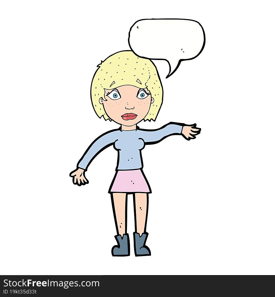 cartoon surprised woman with speech bubble