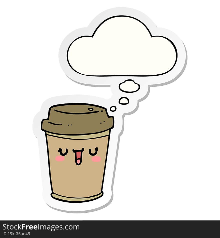 cartoon take out coffee and thought bubble as a printed sticker