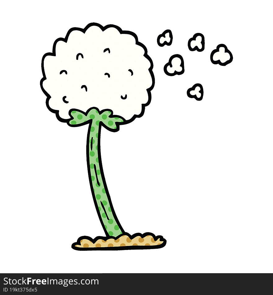 comic book style cartoon dandelion blowing in wind