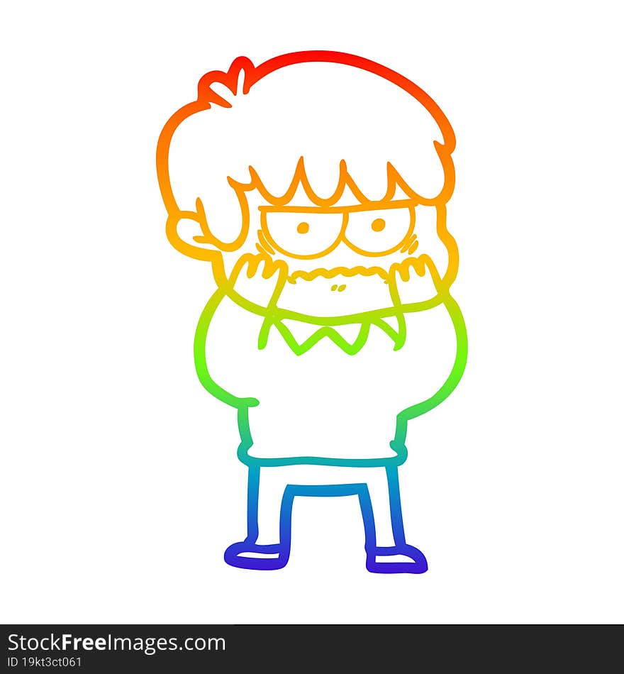 rainbow gradient line drawing annoyed cartoon boy