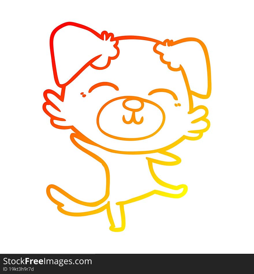 warm gradient line drawing cartoon dog doing a happy dance