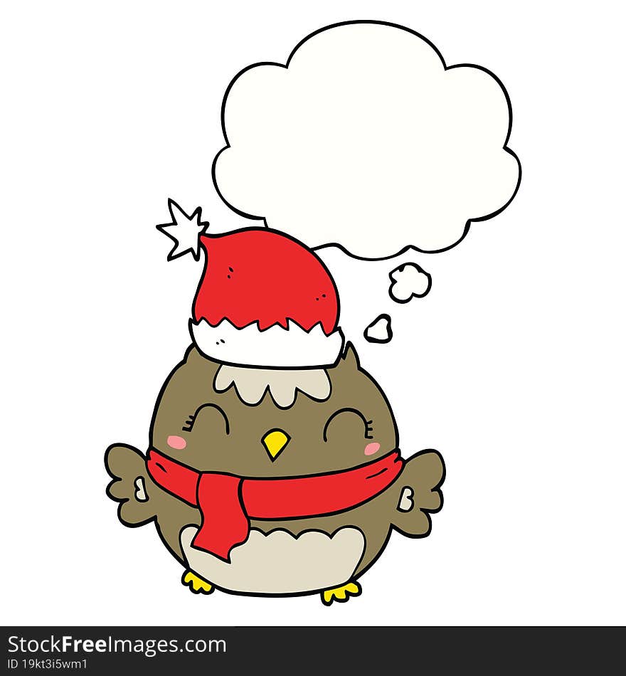 cute christmas owl and thought bubble