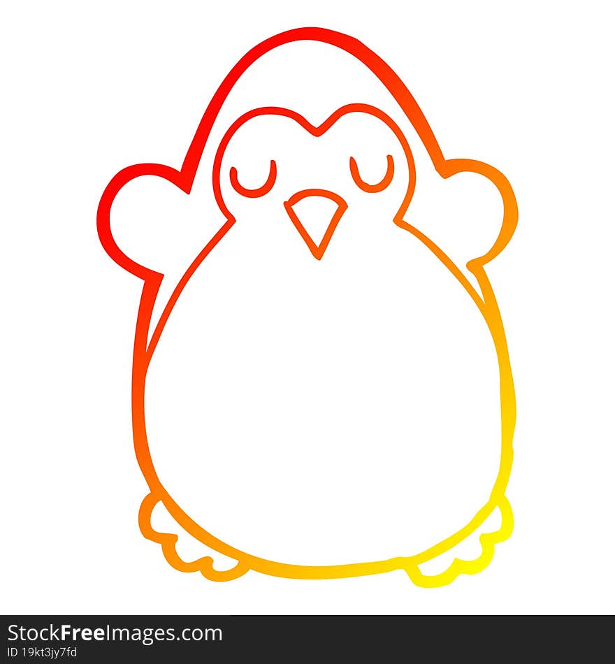 warm gradient line drawing cartoon penguin