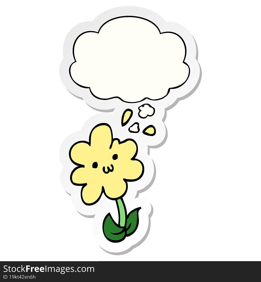 cartoon flower and thought bubble as a printed sticker