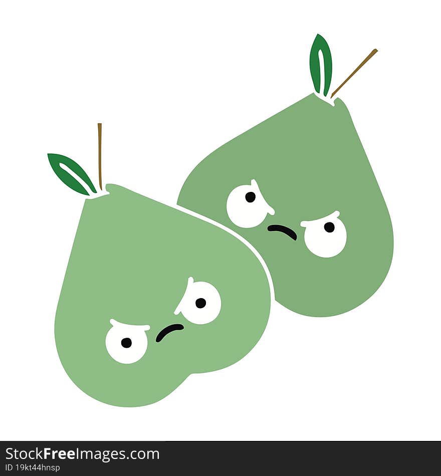 flat color retro cartoon of a green pear