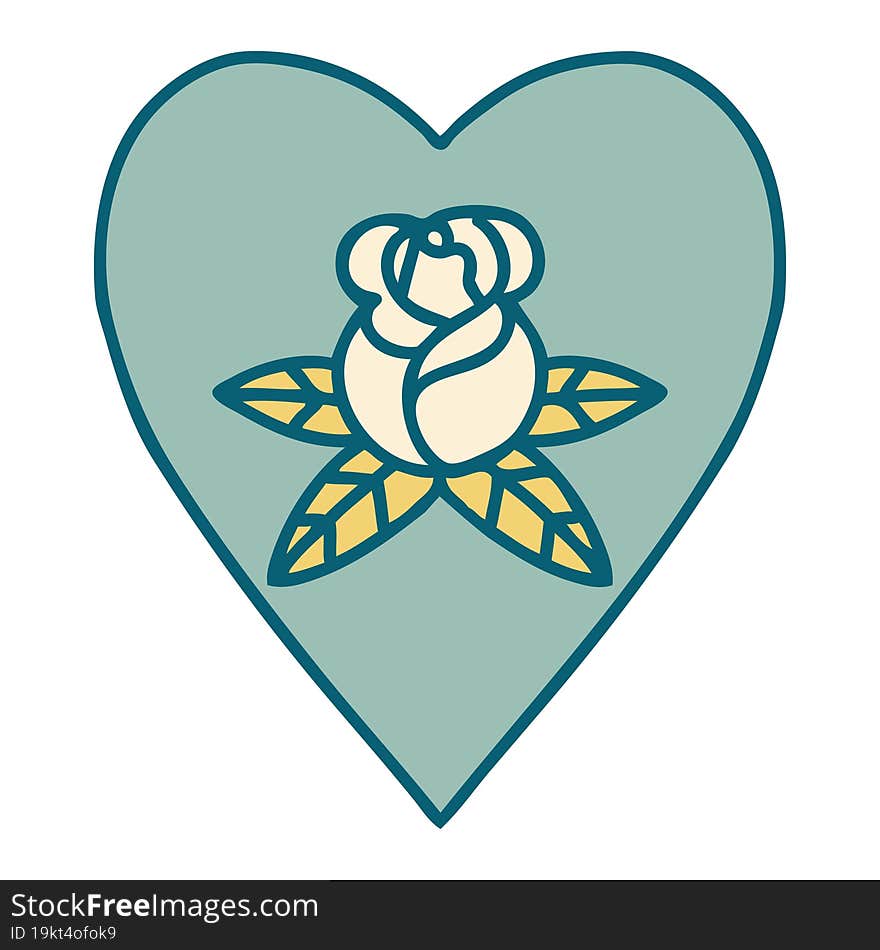 Tattoo Style Icon Of A Heart And Flowers