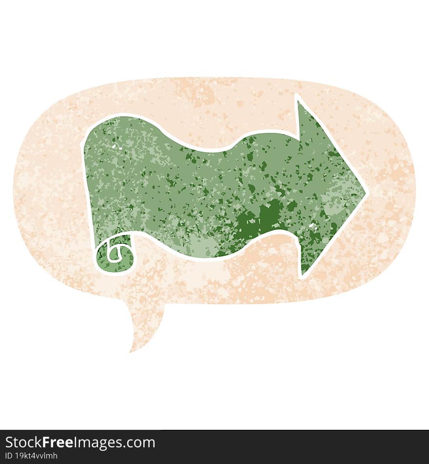 cartoon arrow and speech bubble in retro textured style