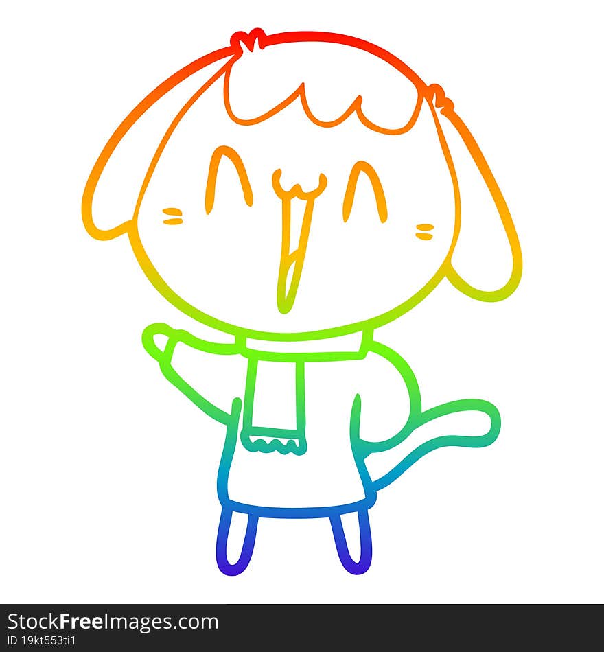 Rainbow Gradient Line Drawing Cute Cartoon Dog