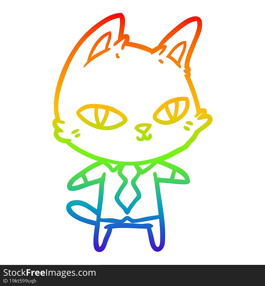 rainbow gradient line drawing of a cartoon cat in office clothes