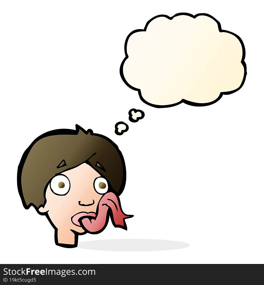 cartoon head sticking out tongue with thought bubble