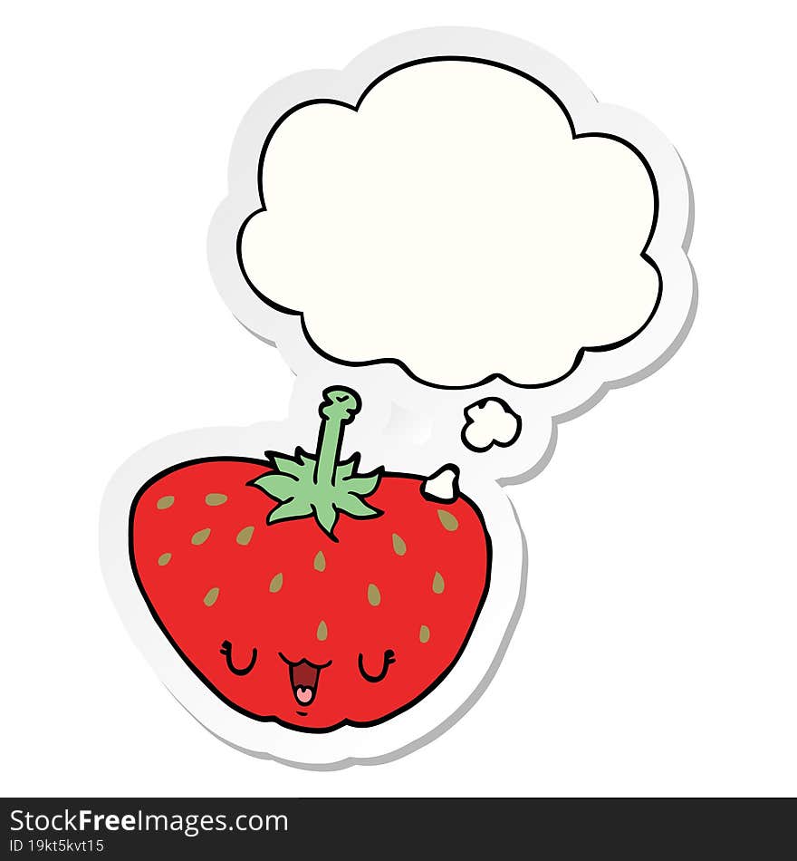 Cartoon Strawberry And Thought Bubble As A Printed Sticker