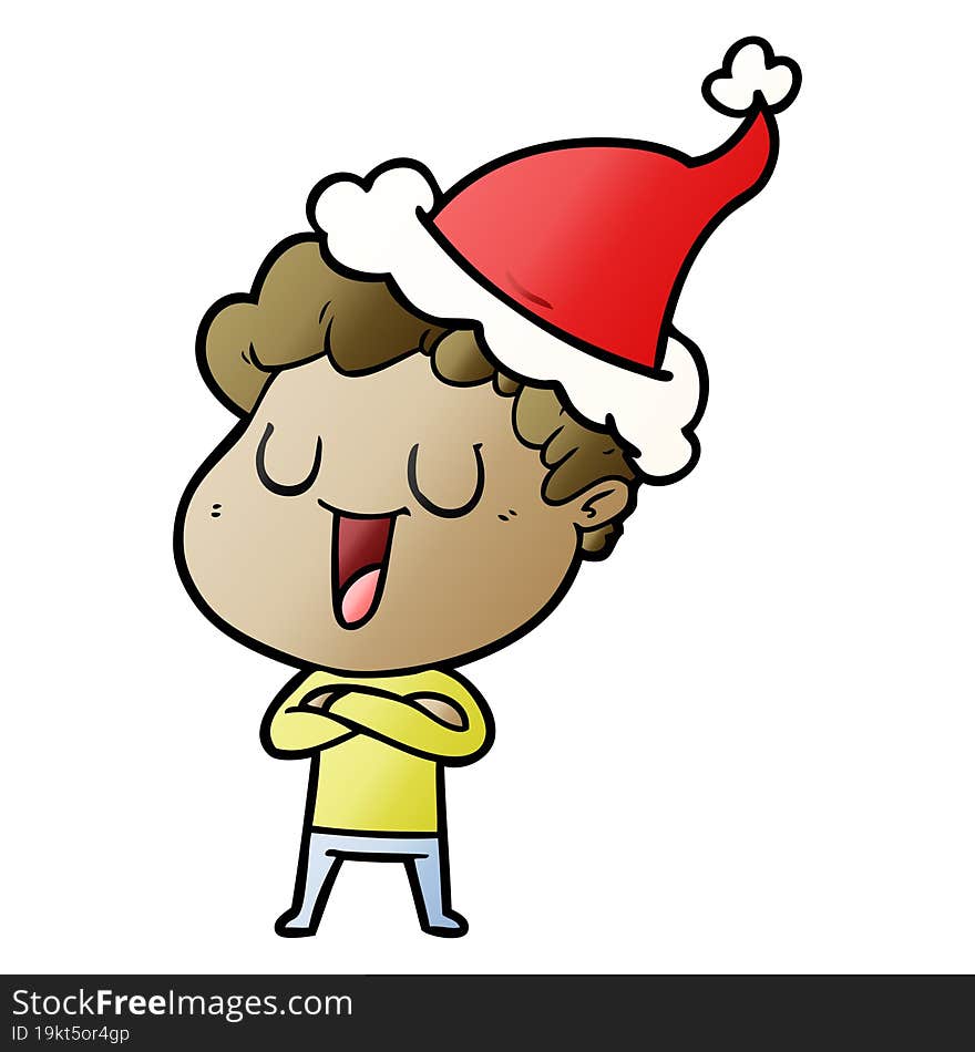 laughing gradient cartoon of a man wearing santa hat