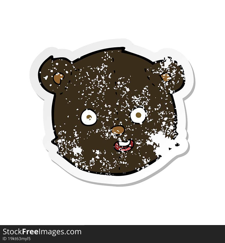 retro distressed sticker of a cartoon black teddy bear head