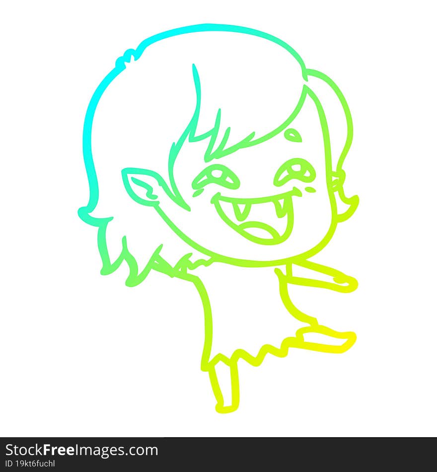 cold gradient line drawing of a cartoon laughing vampire girl