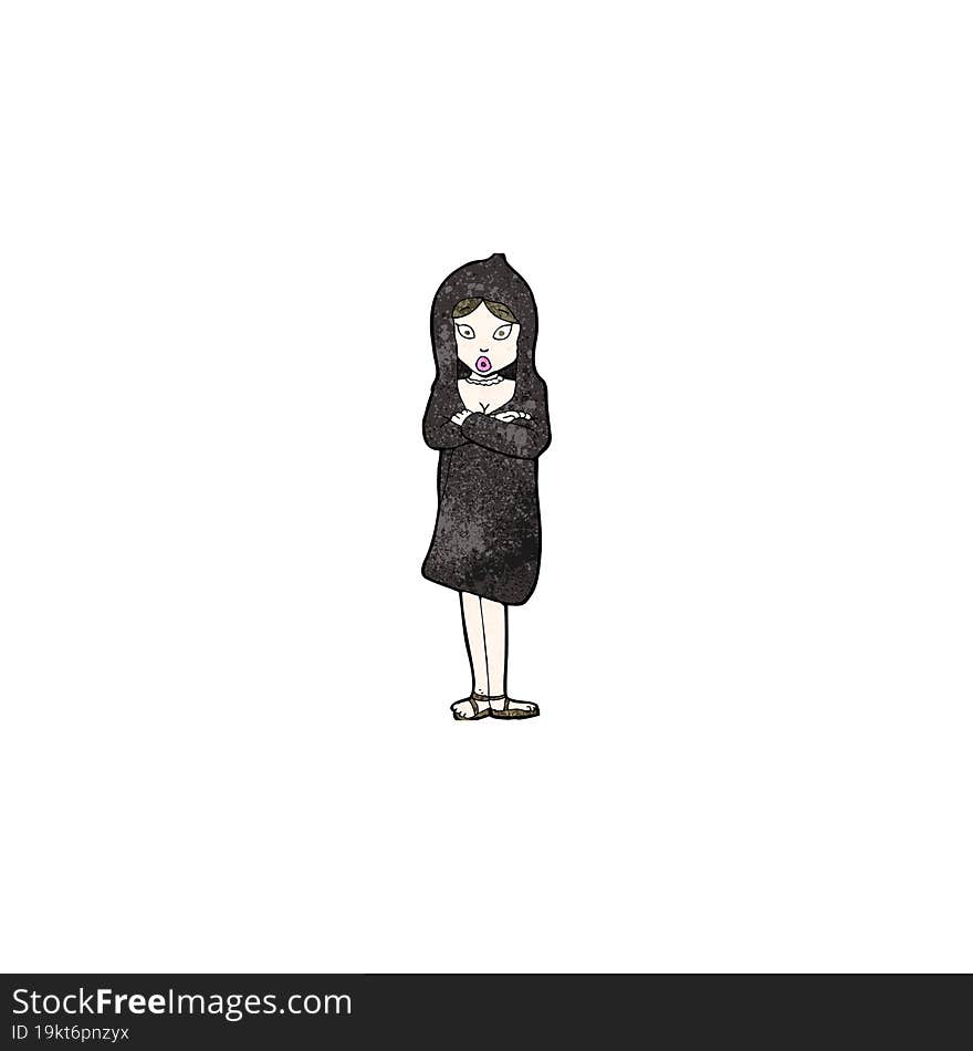 cartoon woman in coat