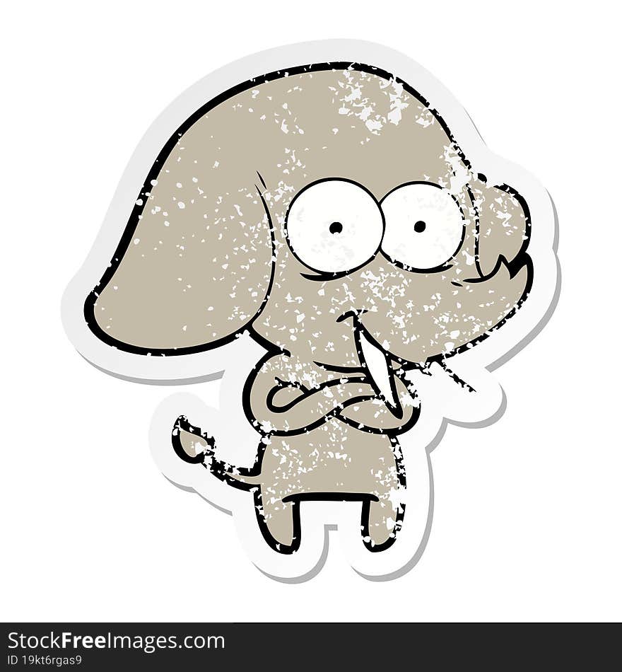 Distressed Sticker Of A Happy Cartoon Elephant