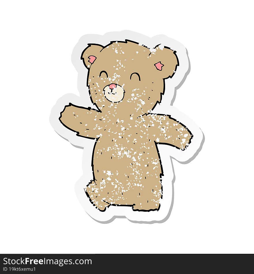 retro distressed sticker of a cute cartoon teddy bear