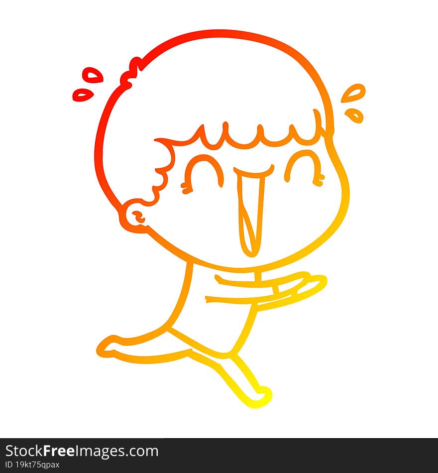 warm gradient line drawing of a laughing cartoon man running