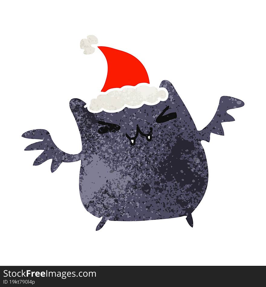 christmas retro cartoon of kawaii bat