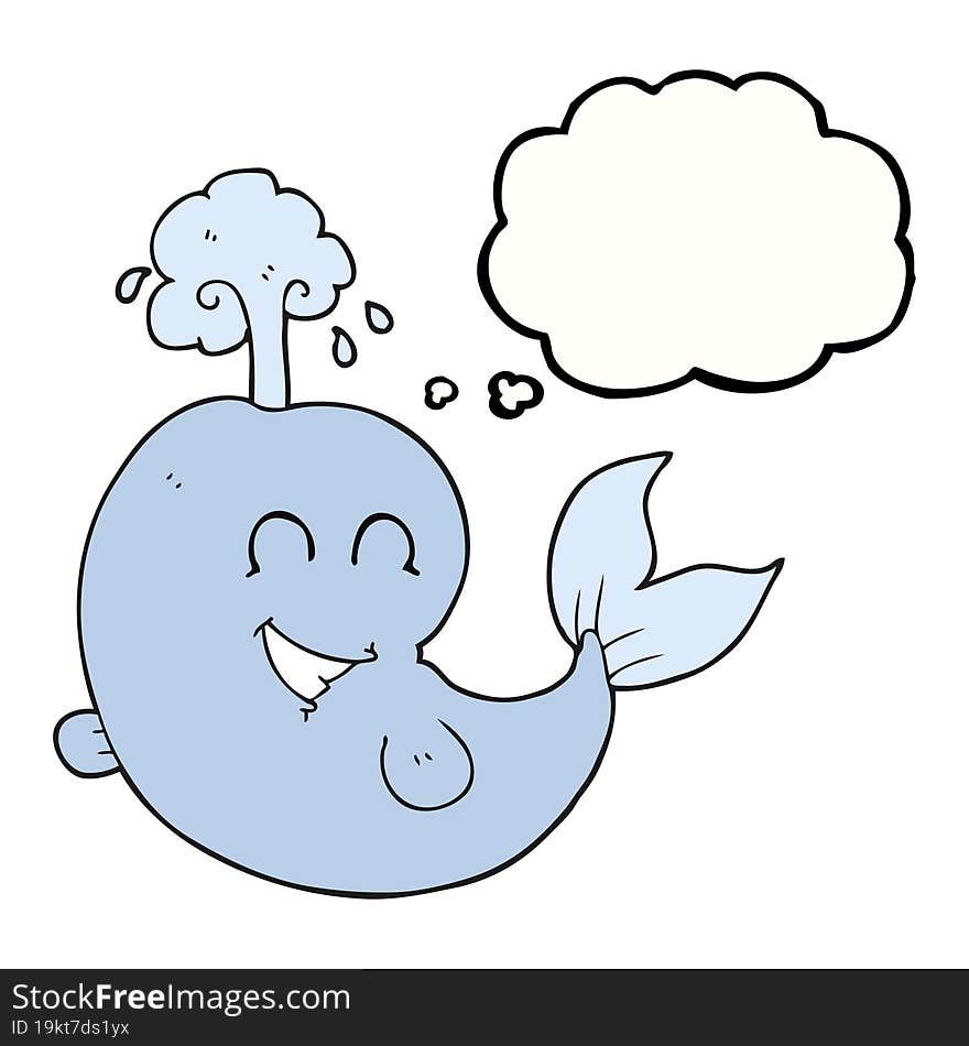 freehand drawn thought bubble cartoon whale spouting water