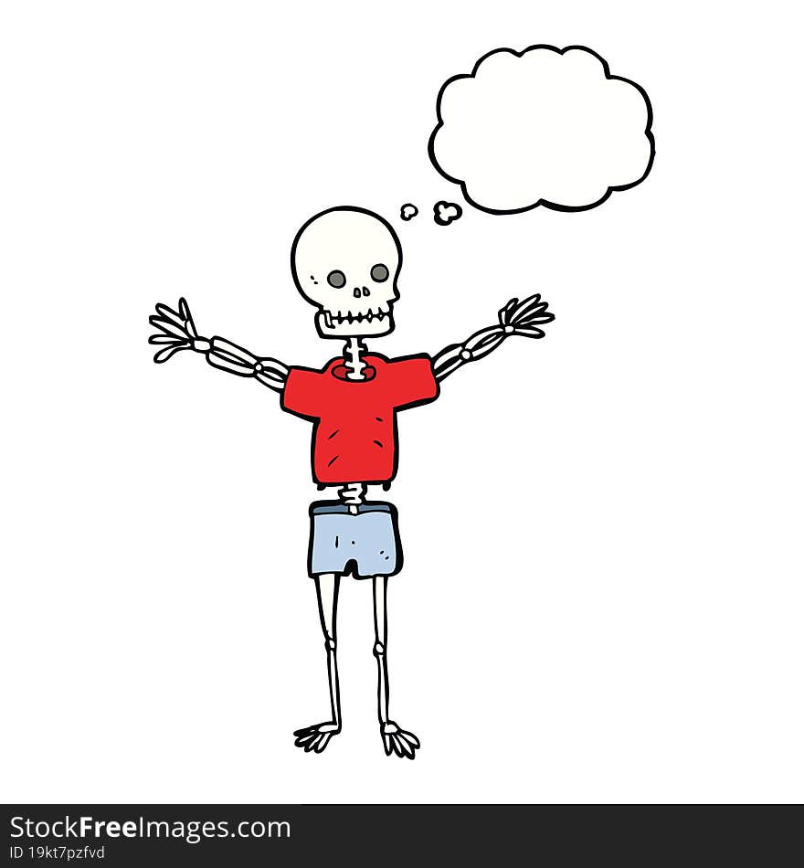 Cartoon Skeleton In Clothes With Thought Bubble