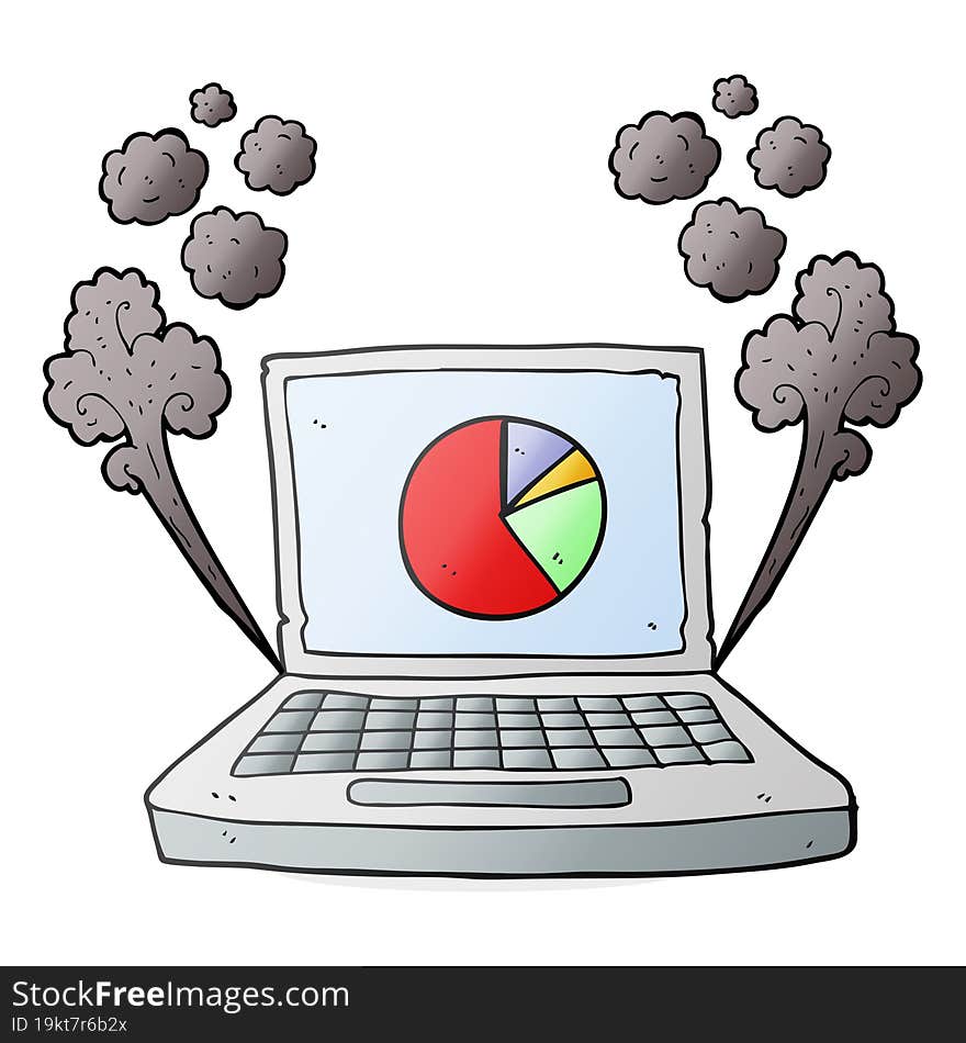 freehand drawn cartoon laptop computer with pie chart