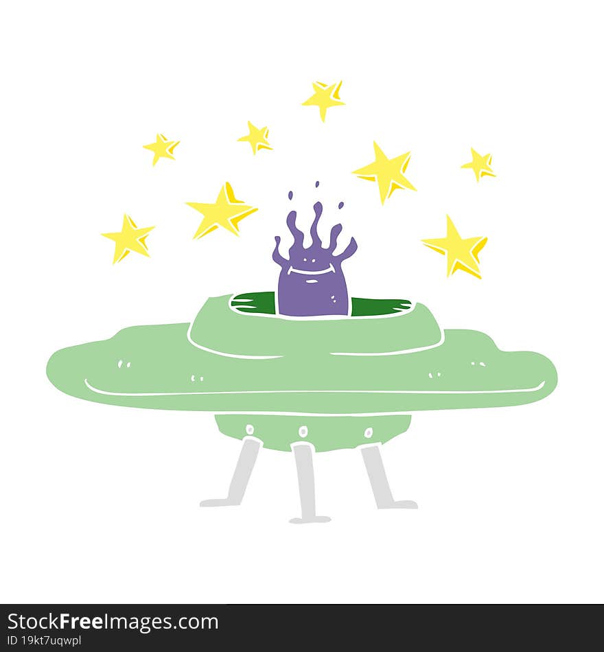 flat color illustration of a cartoon flying saucer