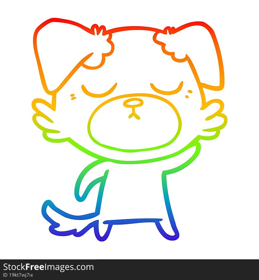 rainbow gradient line drawing of a cute cartoon dog