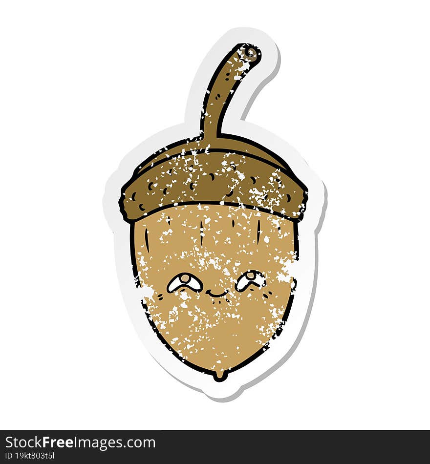 Distressed Sticker Of A Cartoon Acorn