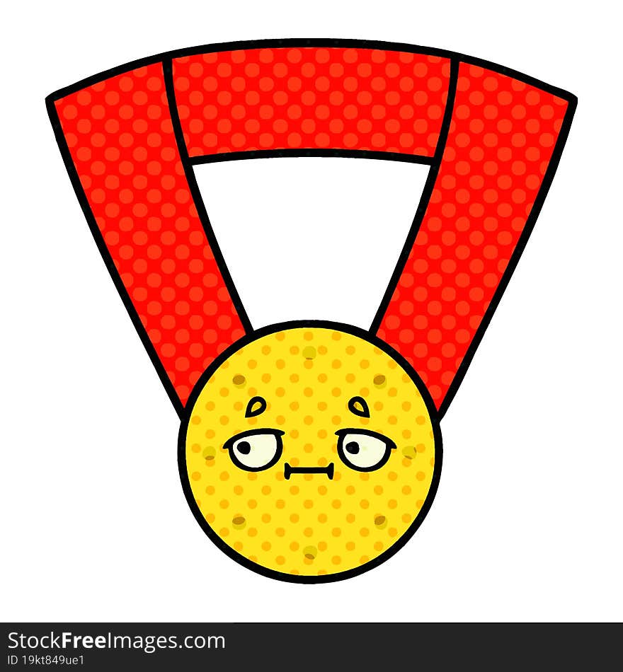 comic book style cartoon gold medal