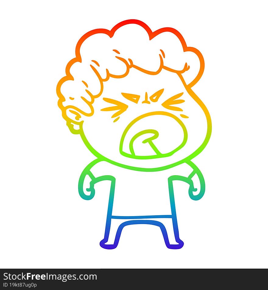 rainbow gradient line drawing cartoon furious man