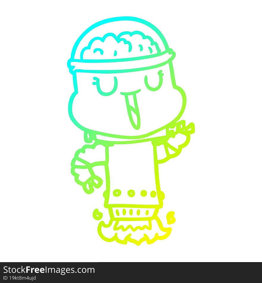 Cold Gradient Line Drawing Happy Cartoon Robot Flying