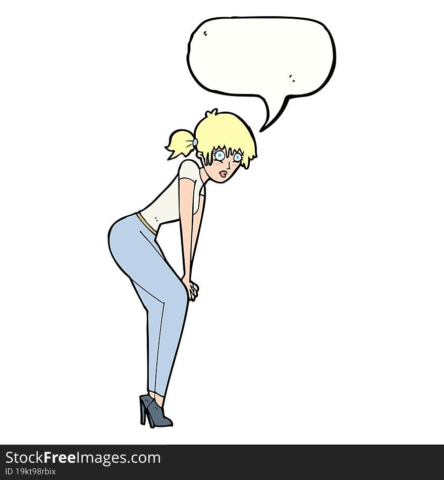 Cartoon Woman Posing With Speech Bubble