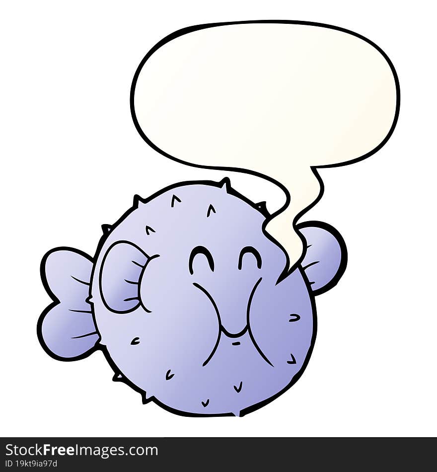 cartoon puffer fish and speech bubble in smooth gradient style