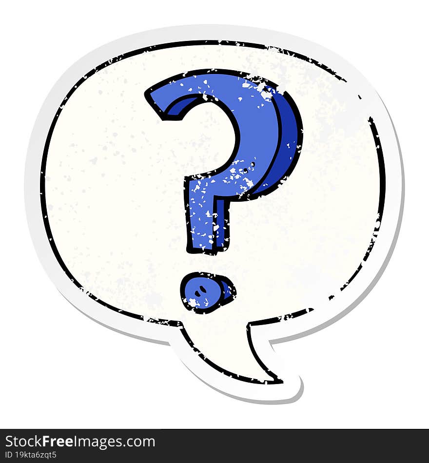 cartoon question mark and speech bubble distressed sticker