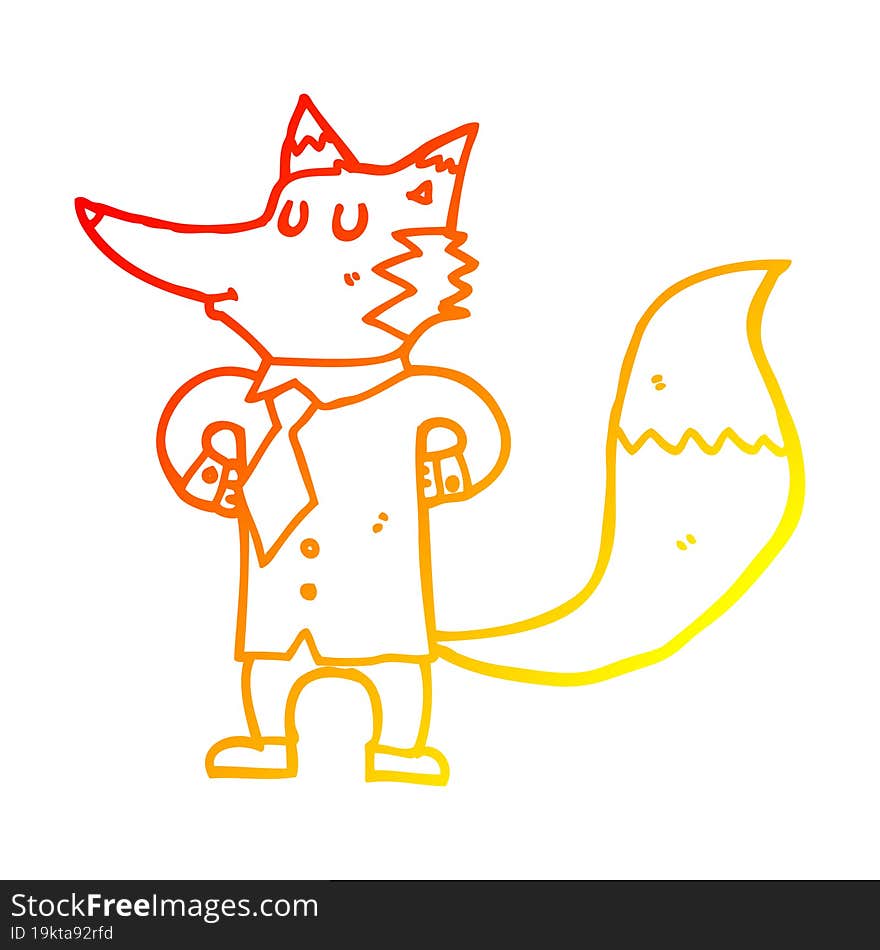 Warm Gradient Line Drawing Cartoon Fox Businessman