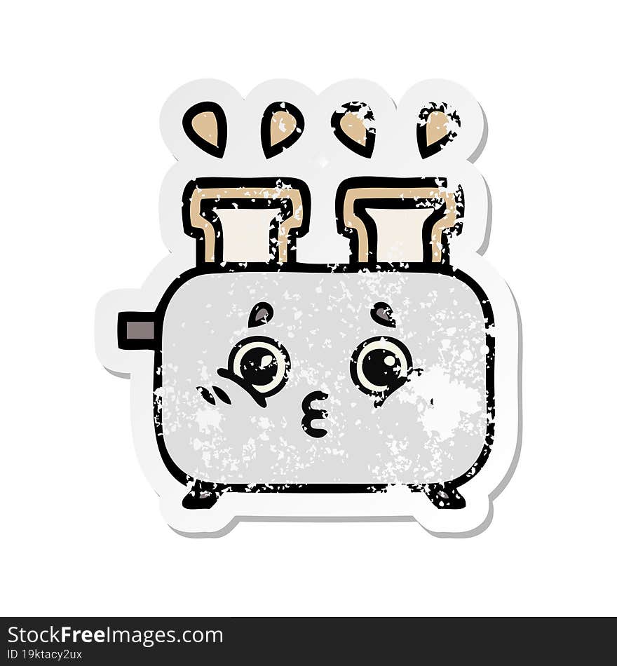 distressed sticker of a cute cartoon of a toaster