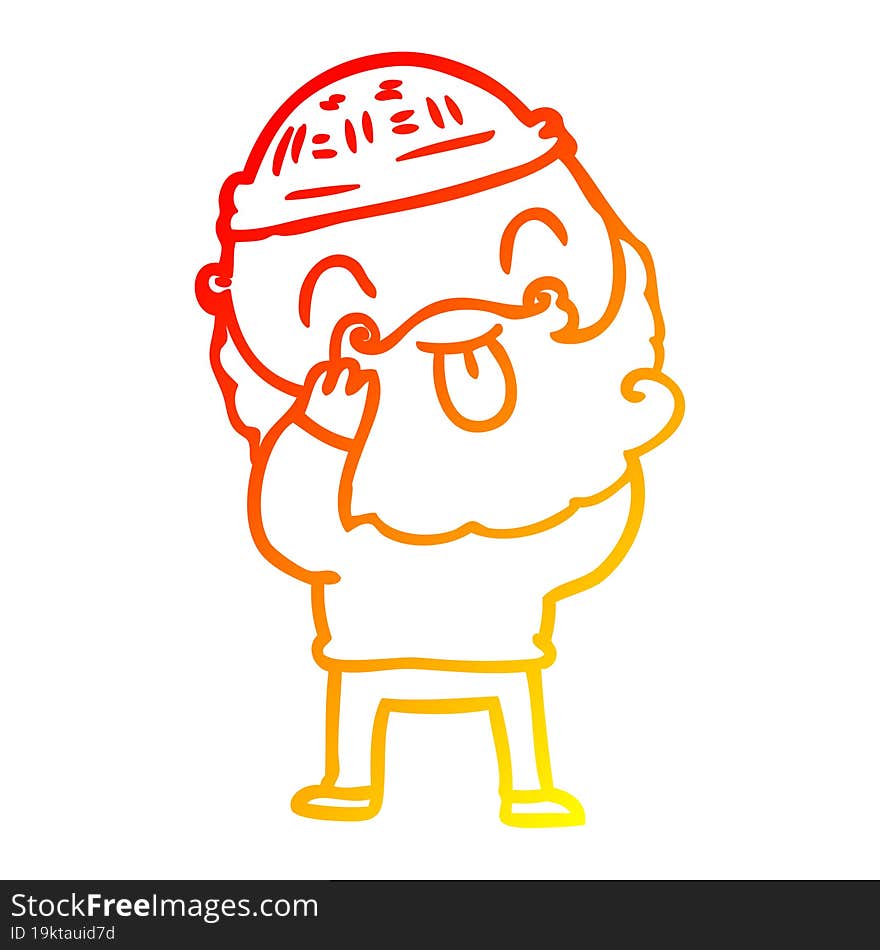 warm gradient line drawing man with beard sticking out tongue