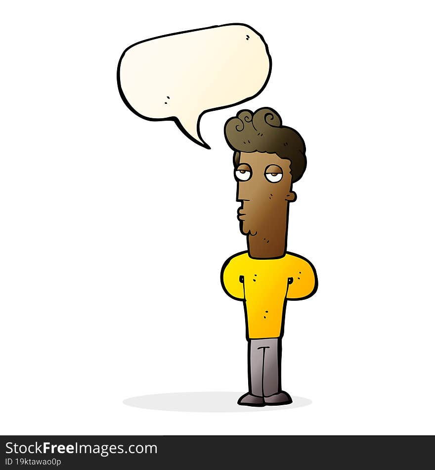 cartoon bored man with speech bubble