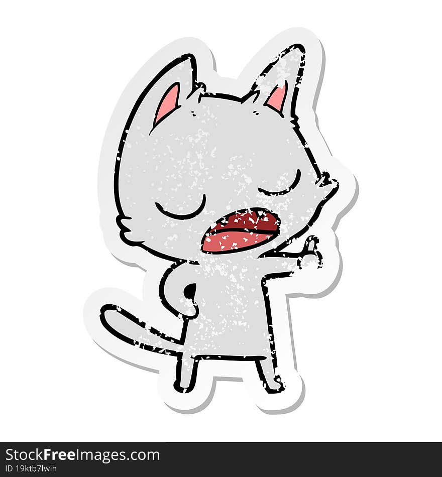 distressed sticker of a talking cat cartoon