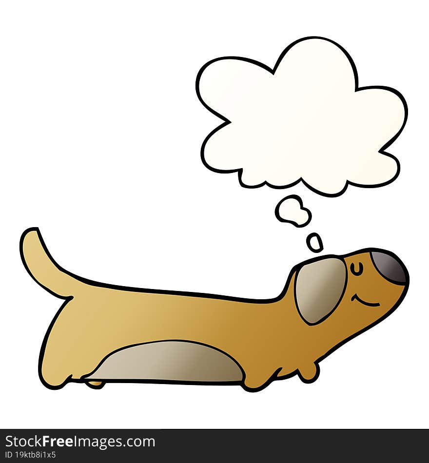 Cartoon Dog And Thought Bubble In Smooth Gradient Style