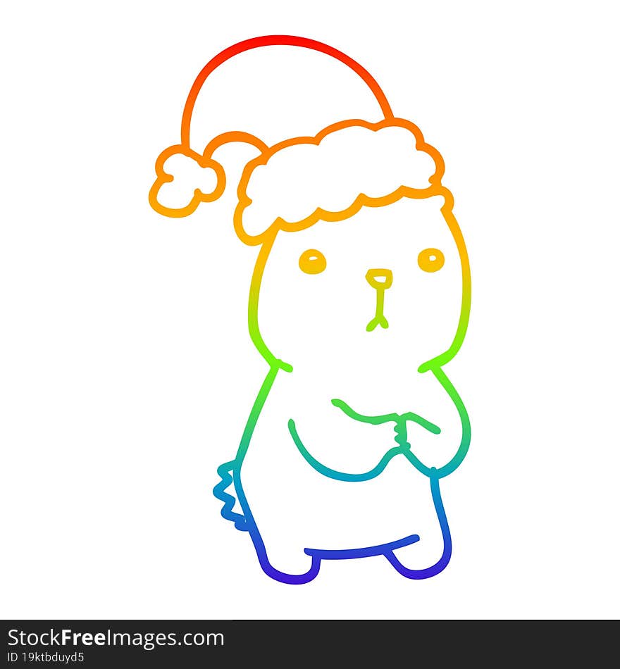 Rainbow Gradient Line Drawing Cartoon Christmas Bear Worrying