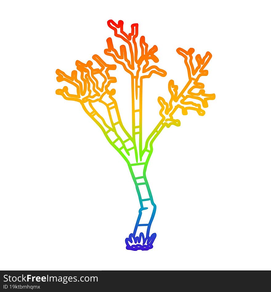 rainbow gradient line drawing of a cartoon winter tree