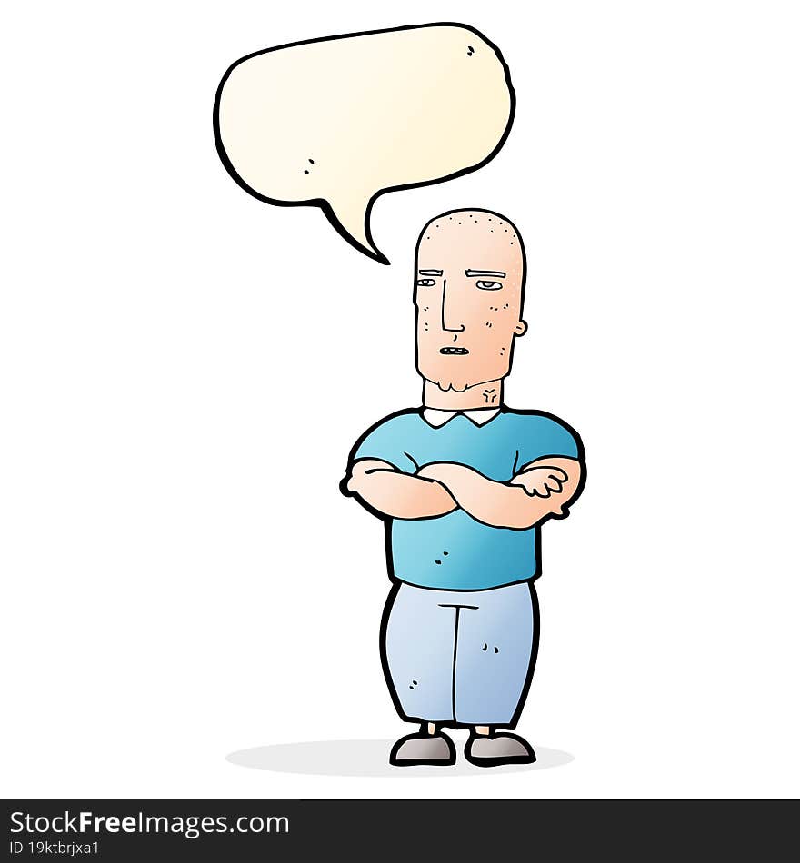 cartoon annoyed bald man with speech bubble