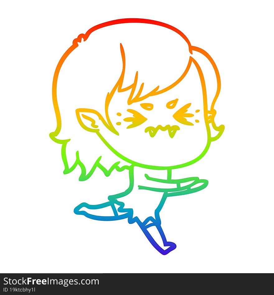 Rainbow Gradient Line Drawing Annoyed Cartoon Vampire Girl