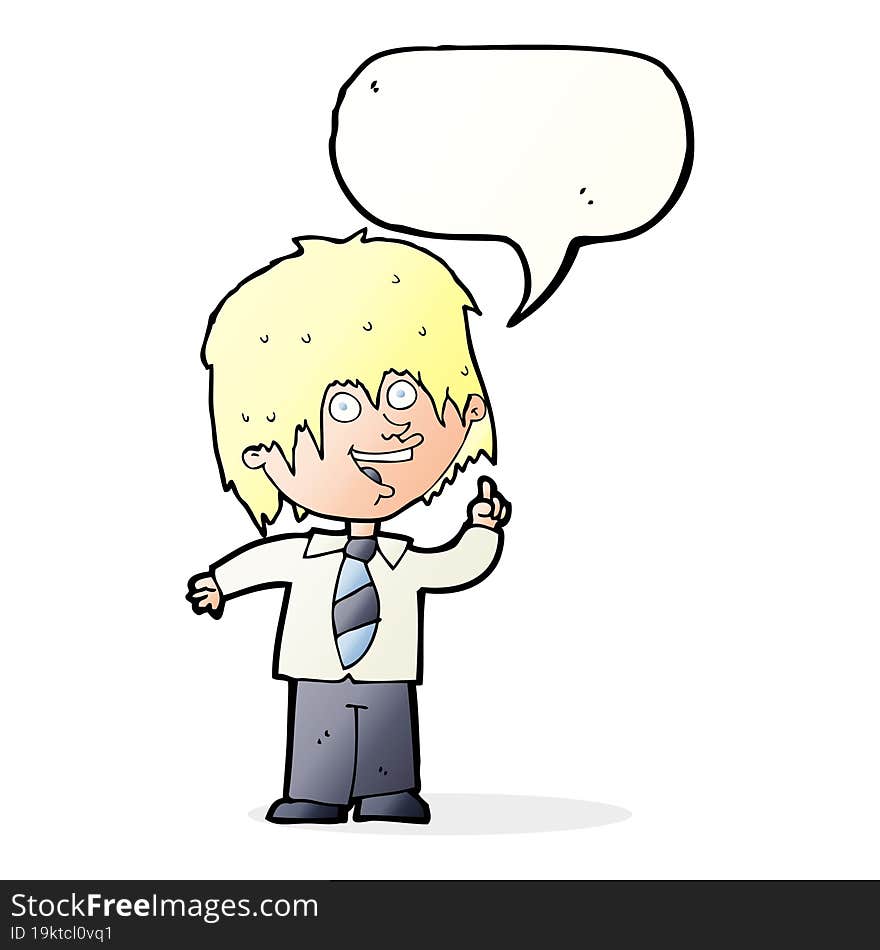 Cartoon School Boy With Idea With Speech Bubble