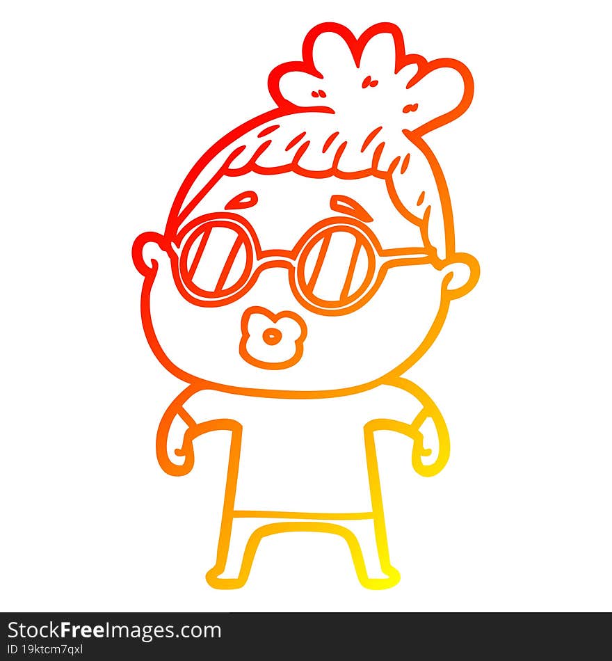 warm gradient line drawing cartoon woman wearing spectacles